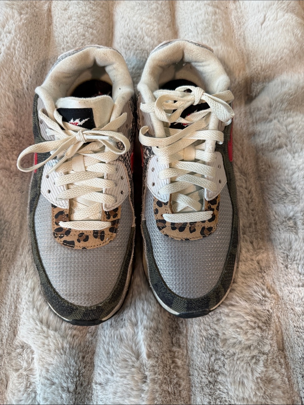 Nike Kids Sneakers with Leopard Accent - White, Gray & Brown